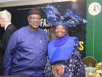 L-R: Mr. Seyi Akinwumi, a lawyer, and Chief Nike Davies-Okundaye, founder of Nike Art Gallery, during the Ministry of Art, Culture and Creat...