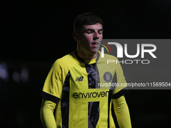 Ellis Taylor of Harrogate Town during the Sky Bet League 2 match between Harrogate Town and Doncaster Rovers at Wetherby Road in Harrogate,...