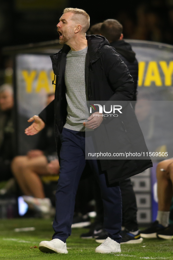 Harrogate Town Manager Simon Weaver during the Sky Bet League 2 match between Harrogate Town and Doncaster Rovers at Wetherby Road in Harrog...