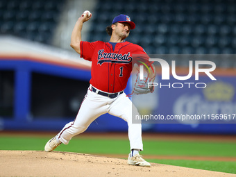 Tim Panetta #1 pitches during the baseball game against the NYPD baseball team in the 'Battle of Badges' at Citi Field in Corona, New York,...