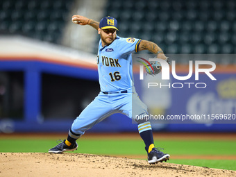 New York's Finest pitcher John Pignatelli #16 throws during the baseball game against the FDNY baseball team in the 'Battle of Badges' at Ci...