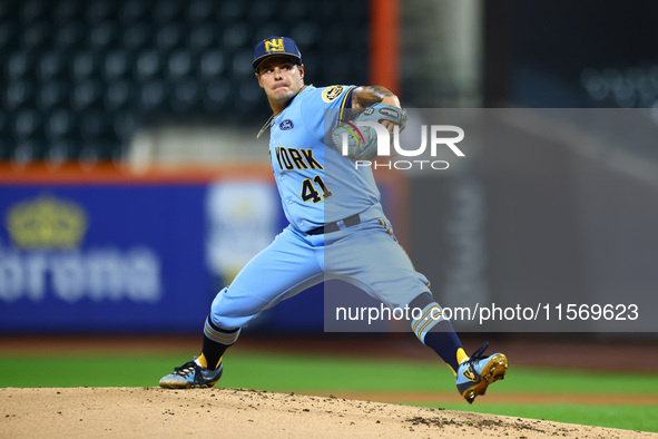 New York's Finest pitcher Scott Hannon #41 throws during the baseball game against the FDNY baseball team in 'Battle of Badges' at Citi Fiel...