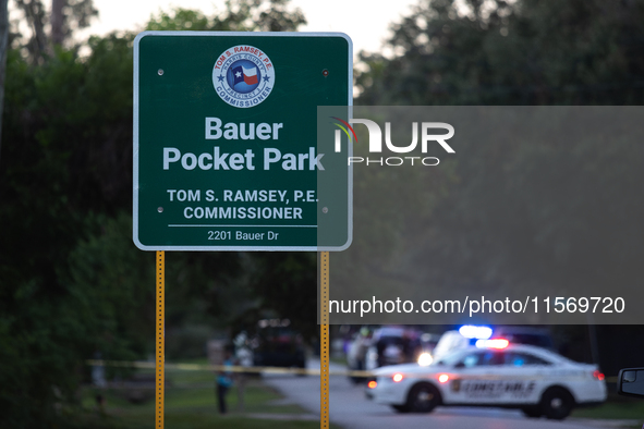 Houston Police investigate a double homicide at Bauer Pocket Park in Northwest Houston on September 12, 2024. The shooting leaves two dead,...