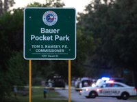 Houston Police investigate a double homicide at Bauer Pocket Park in Northwest Houston on September 12, 2024. The shooting leaves two dead,...