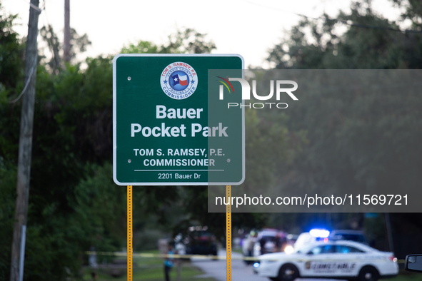 Houston Police investigate a double homicide at Bauer Pocket Park in Northwest Houston on September 12, 2024. The shooting leaves two dead,...