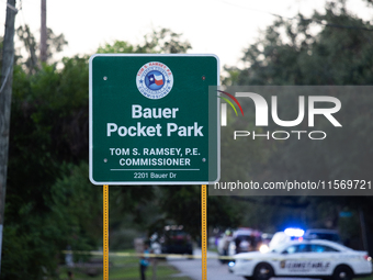 Houston Police investigate a double homicide at Bauer Pocket Park in Northwest Houston on September 12, 2024. The shooting leaves two dead,...