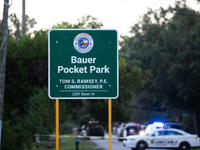 Houston Police investigate a double homicide at Bauer Pocket Park in Northwest Houston on September 12, 2024. The shooting leaves two dead,...