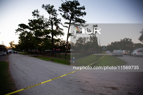 Houston Police investigate a double homicide at Bauer Pocket Park in Northwest Houston on September 12, 2024. The shooting leaves two dead,...