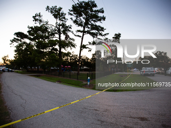 Houston Police investigate a double homicide at Bauer Pocket Park in Northwest Houston on September 12, 2024. The shooting leaves two dead,...