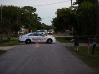 Houston Police investigate a double homicide at Bauer Pocket Park in Northwest Houston, on September 12, 2024. The shooting leaves two dead,...