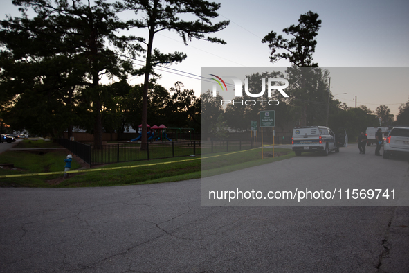 Houston Police investigate a double homicide at Bauer Pocket Park in Northwest Houston on September 12, 2024. The shooting leaves two dead,...