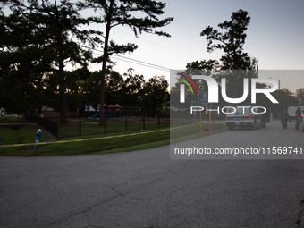 Houston Police investigate a double homicide at Bauer Pocket Park in Northwest Houston on September 12, 2024. The shooting leaves two dead,...