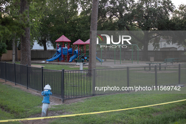 Houston Police investigate a double homicide at Bauer Pocket Park in Northwest Houston on September 12, 2024. The shooting leaves two dead,...