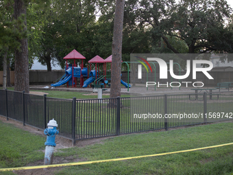 Houston Police investigate a double homicide at Bauer Pocket Park in Northwest Houston on September 12, 2024. The shooting leaves two dead,...