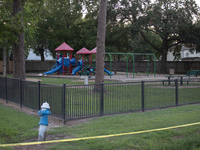 Houston Police investigate a double homicide at Bauer Pocket Park in Northwest Houston on September 12, 2024. The shooting leaves two dead,...