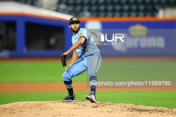 New York's Finest pitcher Jose Aquino #30 throws during the baseball game against the FDNY baseball team in the 'Battle of Badges' at Citi F...