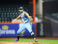 New York's Finest pitcher Ed Baram #45 throws during the baseball game against the FDNY baseball team in the 'Battle of Badges' at Citi Fiel...