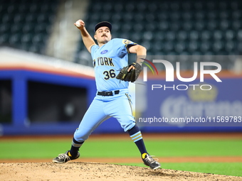 New York's Finest pitcher James Bilcik #36 throws during the baseball game against the FDNY baseball team in the 'Battle of Badges' at Citi...