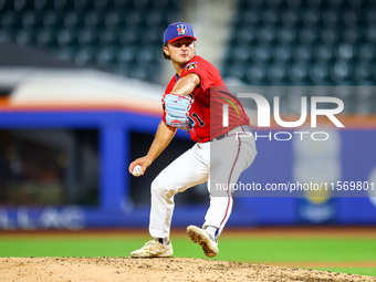 Tim Panetta #1 pitches during the baseball game against the NYPD baseball team in the 'Battle of Badges' at Citi Field in Corona, New York,...