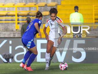 Cora Zicai of Germany and Luciana Perez of Argentina fight for the ball during the FIFA U-20 Women's World Cup 2024 match between Germany an...