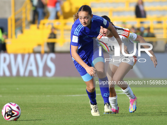 Loreen Bender of Germany and Delfina Lombardi of Argentina fight for the ball during the FIFA U-20 Women's World Cup 2024 match between Germ...