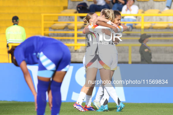 Germany players celebrate the goal during the FIFA U-20 Women's World Cup 2024 match between Germany and Argentina at the Techo stadium in B...