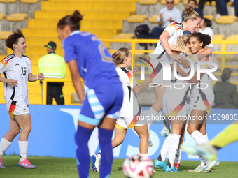 Germany players celebrate the goal during the FIFA U-20 Women's World Cup 2024 match between Germany and Argentina at the Techo stadium in B...