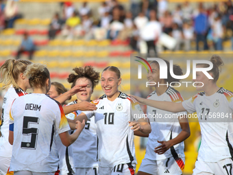 Germany players celebrate the goal during the FIFA U-20 Women's World Cup 2024 match between Germany and Argentina at the Techo stadium in B...