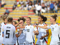 Germany players celebrate the goal during the FIFA U-20 Women's World Cup 2024 match between Germany and Argentina at the Techo stadium in B...