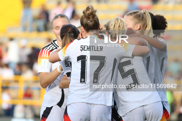 Germany players celebrate the goal during the FIFA U-20 Women's World Cup 2024 match between Germany and Argentina at the Techo stadium in B...