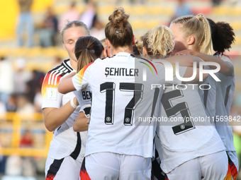 Germany players celebrate the goal during the FIFA U-20 Women's World Cup 2024 match between Germany and Argentina at the Techo stadium in B...