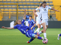 Loreen Bender of Germany and Juana Cangaro of Argentina fight for the ball during the 2024 FIFA U-20 Women's World Cup match between Germany...