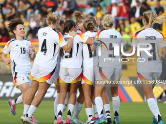 Germany players celebrate the goal during the FIFA U-20 Women's World Cup 2024 match between Germany and Argentina at the Techo stadium in B...