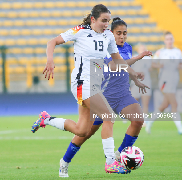 Loreen Bender of Germany and Sofia Dominguez of Argentina fight for the ball during the FIFA U-20 Women's World Cup 2024 match between Germa...