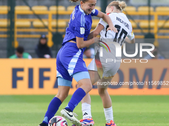 Sophie Nachtigall of Germany and Delfina Lombardi of Argentina fight for the ball during the FIFA U-20 Women's World Cup 2024 match between...