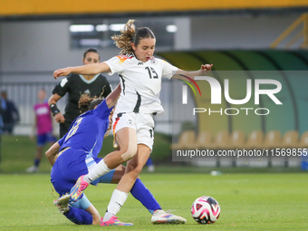 Loreen Bender of Germany and Serena Rodriguez of Argentina fight for the ball during the FIFA U-20 Women's World Cup 2024 match between Germ...