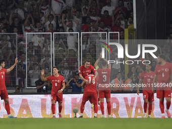 Kerem Akturkoglu of Turkey celebrates after scoring  during the UEFA Nations League 2024/25 League B Group B4 match between Turkiye and Icel...