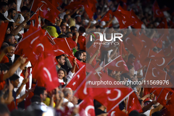 Turkey's fans  during the UEFA Nations League 2024/25 League B Group B4 match between Turkiye and Iceland at Gürsel Aksel Stadium on Septemb...