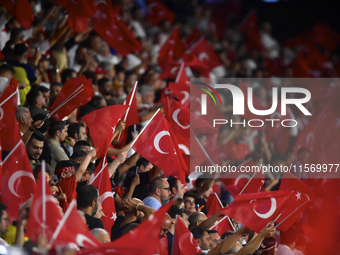 Turkey's fans  during the UEFA Nations League 2024/25 League B Group B4 match between Turkiye and Iceland at Gürsel Aksel Stadium on Septemb...