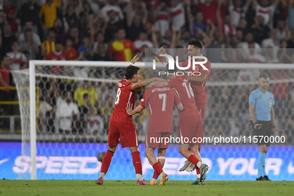 Kerem Akturkoglu of Turkey celebrates after scoring  during the UEFA Nations League 2024/25 League B Group B4 match between Turkiye and Icel...