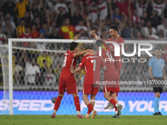 Kerem Akturkoglu of Turkey celebrates after scoring  during the UEFA Nations League 2024/25 League B Group B4 match between Turkiye and Icel...