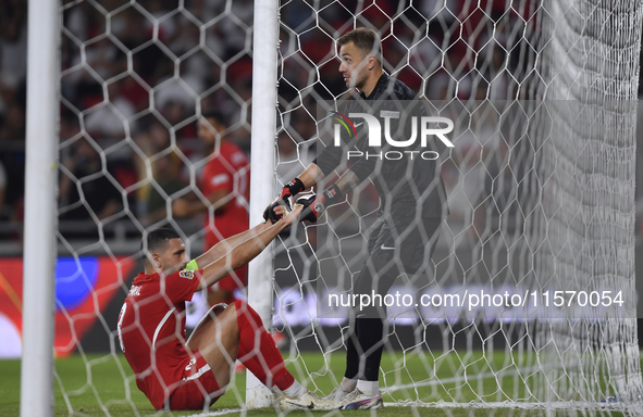 Merih Demiral and Mert Gunok of Turkey  during the UEFA Nations League 2024/25 League B Group B4 match between Turkiye and Iceland at Gürsel...