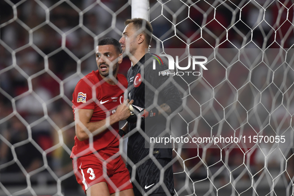 Merih Demiral and Mert Gunok of Turkey   during the UEFA Nations League 2024/25 League B Group B4 match between Turkiye and Iceland at Gürse...