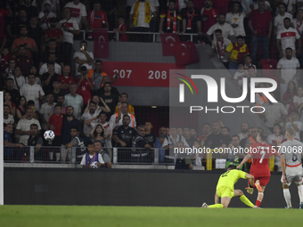 Kerem Akturkoglu of Turkey scores his side second goal  during the UEFA Nations League 2024/25 League B Group B4 match between Turkiye and I...