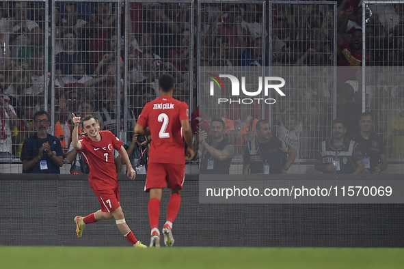 Kerem Akturkoglu of Turkey celebrates after scoring his side second goal  during the UEFA Nations League 2024/25 League B Group B4 match bet...