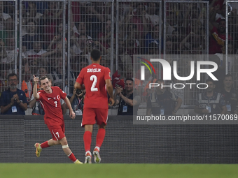 Kerem Akturkoglu of Turkey celebrates after scoring his side second goal  during the UEFA Nations League 2024/25 League B Group B4 match bet...