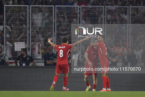 Kerem Akturkoglu of Turkey celebrates after scoring his side second goal  during the UEFA Nations League 2024/25 League B Group B4 match bet...