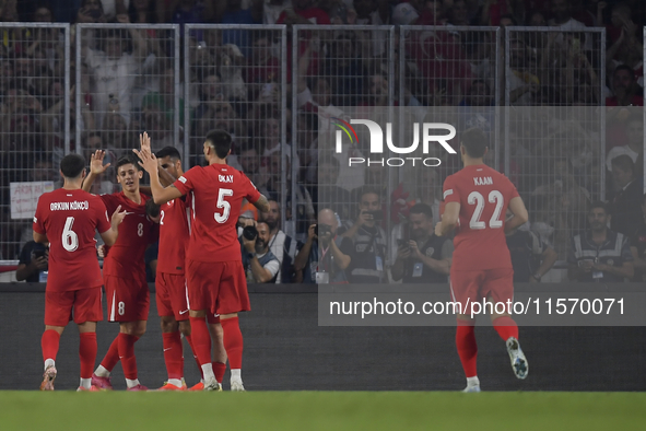 Kerem Akturkoglu of Turkey celebrates after scoring his side second goal  during the UEFA Nations League 2024/25 League B Group B4 match bet...