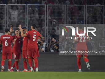 Kerem Akturkoglu of Turkey celebrates after scoring his side second goal  during the UEFA Nations League 2024/25 League B Group B4 match bet...