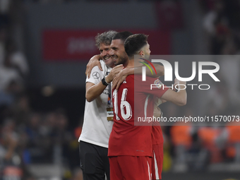 Merih Demiral and Ismail Yuksek of Turkey  during the UEFA Nations League 2024/25 League B Group B4 match between Turkiye and Iceland at Gür...